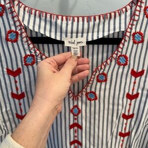 Tribal Jeans Striped Embroidered Top